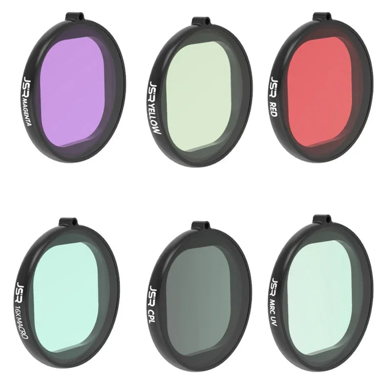 Boîtier rond JSR pour la plongée, filtre 6 en 1 UV + CPL + Macro 16X + Rouge + Jaune + Violet pour GoPro HERO8 Black, objectif 6 en 1