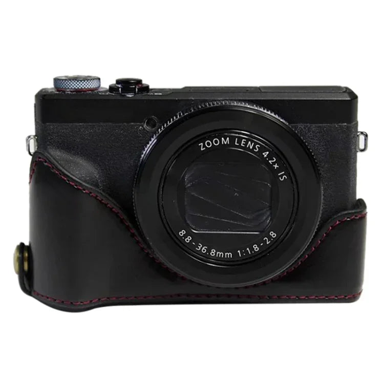 Étui demi-boîtier en cuir PU avec filetage 1/4 pouce pour Canon G7 X Mark III / G7 X3