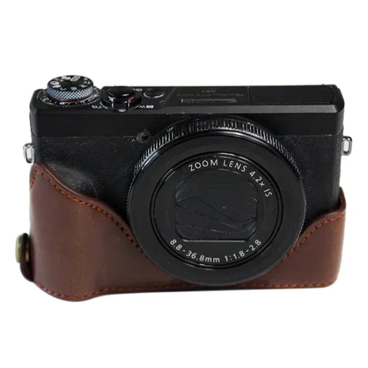 Étui demi-boîtier en cuir PU avec filetage 1/4 pouce pour Canon G7 X Mark III / G7 X3