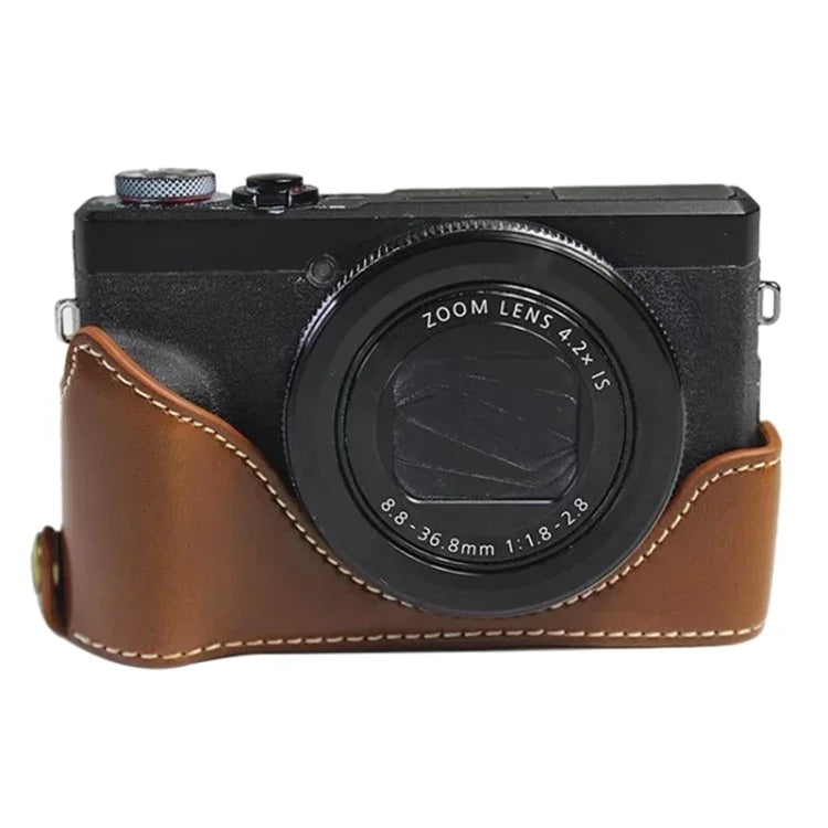 Étui demi-boîtier en cuir PU avec filetage 1/4 pouce pour Canon G7 X Mark III / G7 X3