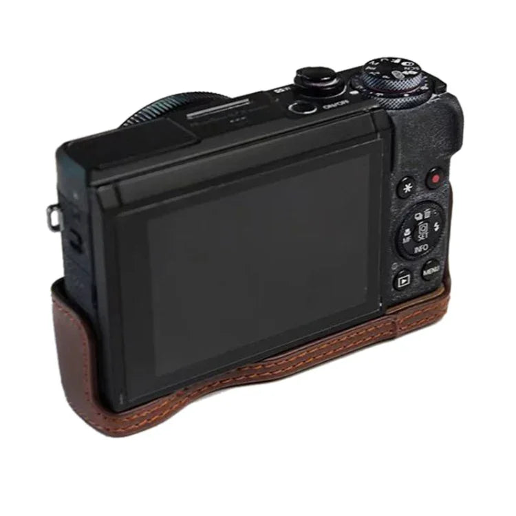 Étui demi-boîtier en cuir PU avec filetage 1/4 pouce pour Canon G7 X Mark III / G7 X3