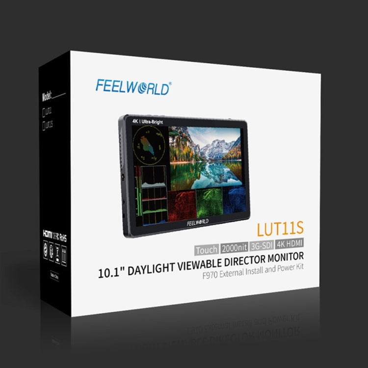 Moniteur de terrain FEELWORLD LUT11S 10,1 pouces à écran tactile ultra-lumineux (2000 nits) pour appareils photo reflex numériques, entrées/sorties 3G-SDI et HDMI 4K, dalle IPS 1920 x 1200, LUT11S