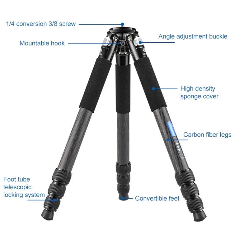 Trépied pour appareil photo pliable portable en fibre de carbone BEXIN RC334, RC334