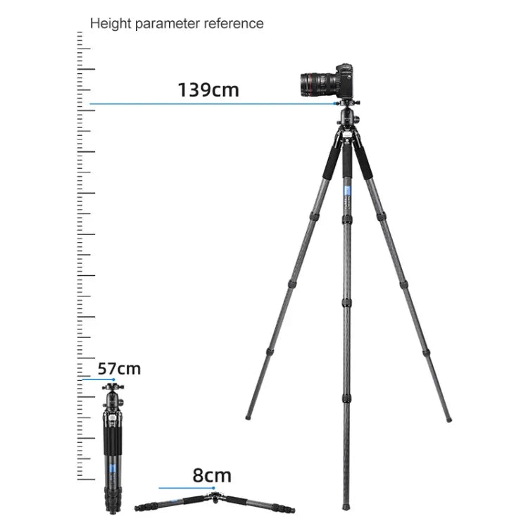 Trépied pour appareil photo pliable portable en fibre de carbone BEXIN RC334, RC334