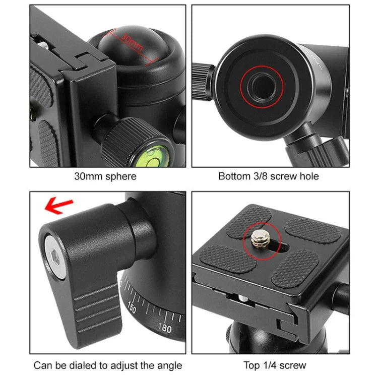 Rotule panoramique en métal BEIXIN QB-30 à rotation à 360 degrés avec plateau à dégagement rapide, QB-30