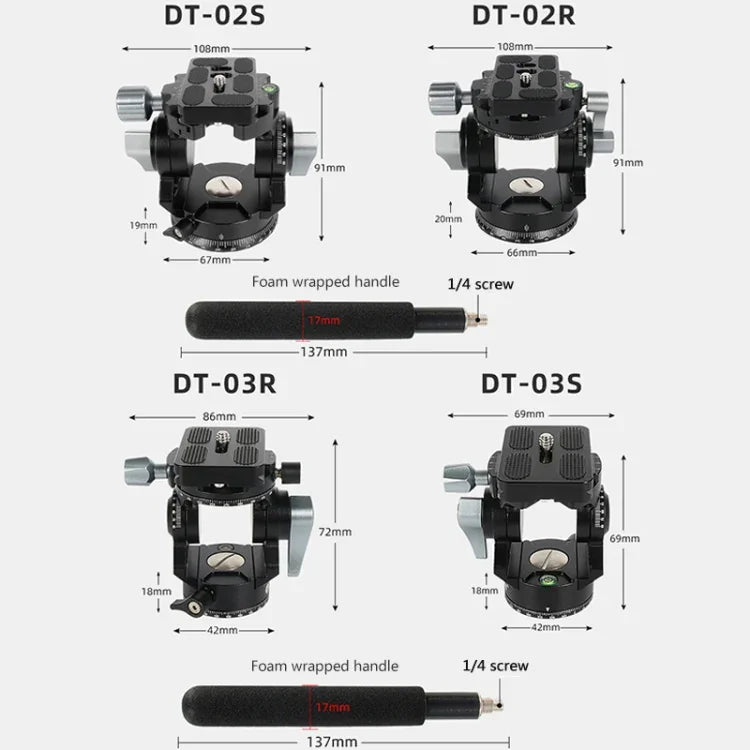 Rotule fluide panoramique 2D 360° BEXIN DT-02S/S robuste avec plateau à dégagement rapide, DT-02S/S