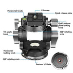 Rotule fluide panoramique 2D 360° BEXIN DT-02S/S robuste avec plateau à dégagement rapide, DT-02S/S