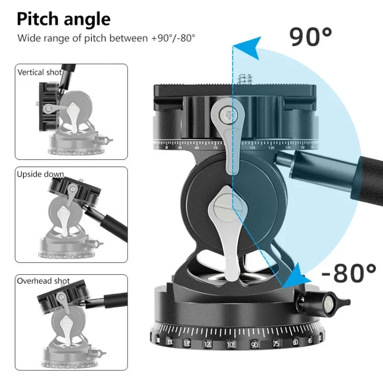 Rotule fluide panoramique 2D 360° BEXIN DT-02S/S robuste avec plateau à dégagement rapide, DT-02S/S