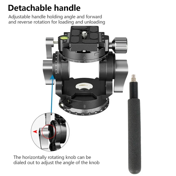 Rotule fluide panoramique 2D 360° BEXIN DT-02S/S robuste avec plateau à dégagement rapide, DT-02S/S