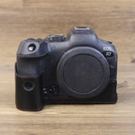 Étui demi-cuir PU pour appareil photo Canon EOS R7, filetage 1/4 pouce.