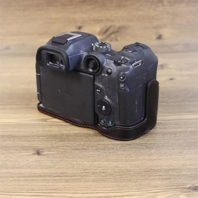 Étui demi-cuir PU pour appareil photo Canon EOS R7, filetage 1/4 pouce.