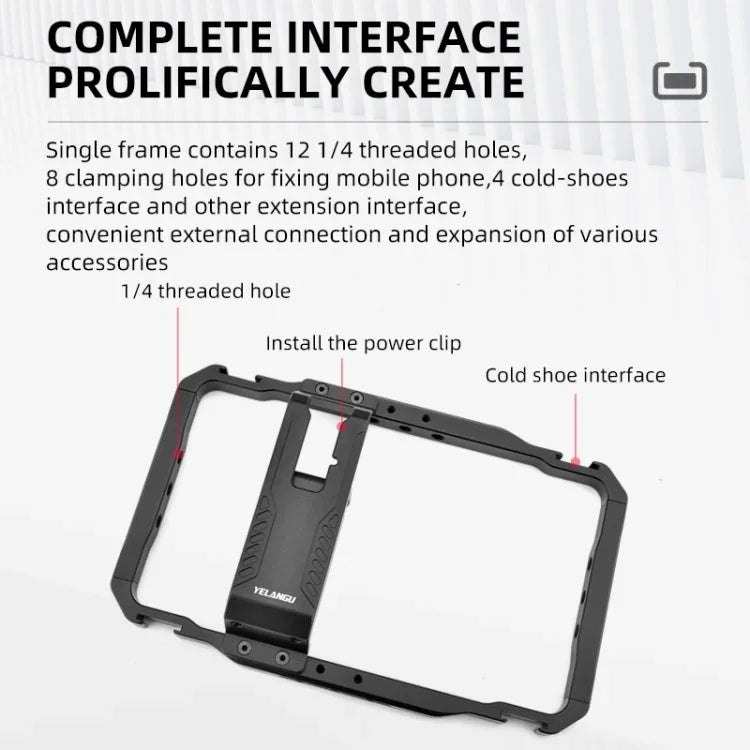 Cage métallique pour smartphone YELANGU LW-B01-1, idéale pour le vlogging et les diffusions en direct.