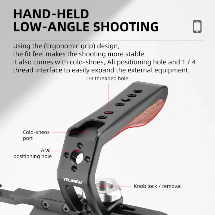 Poignée supérieure pour stabilisateur vidéo portable YELANGU LW-B01-3 avec griffe porte-accessoires pour cage LW-B01, LW-B01-3