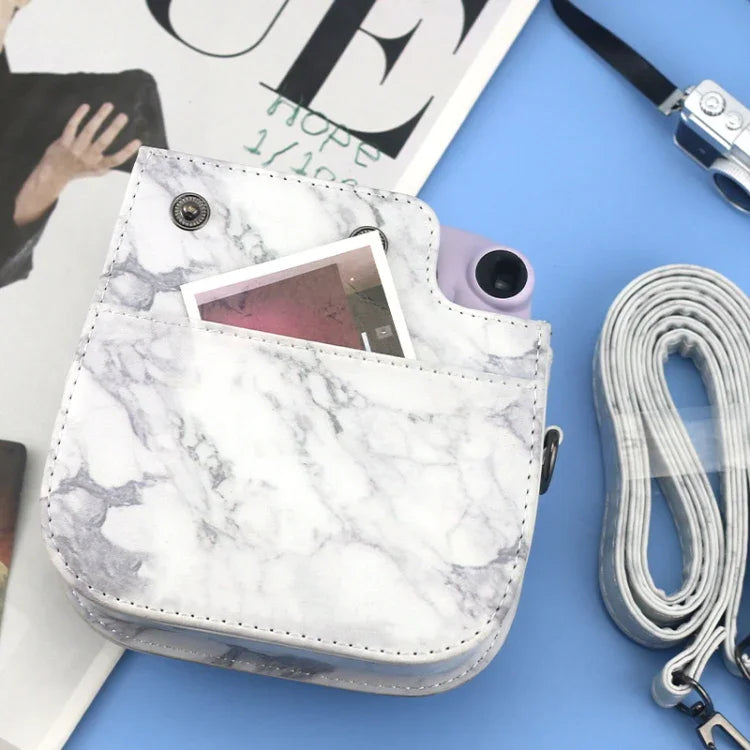 Étui en cuir marbré intégral avec bandoulière pour appareil photo FUJIFILM instax mini 11 / 9 / 8