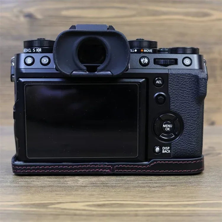 Étui demi-dos en cuir PU avec filetage 1/4 pouce pour appareil photo FUJIFILM X-T5