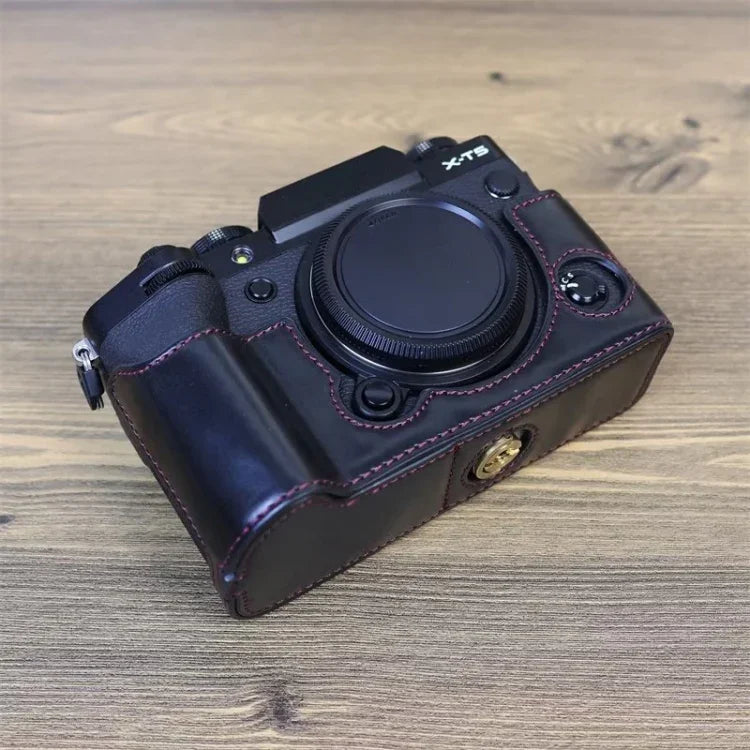 Étui demi-dos en cuir PU avec filetage 1/4 pouce pour appareil photo FUJIFILM X-T5