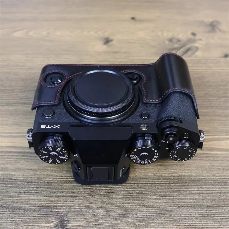 Étui demi-dos en cuir PU avec filetage 1/4 pouce pour appareil photo FUJIFILM X-T5