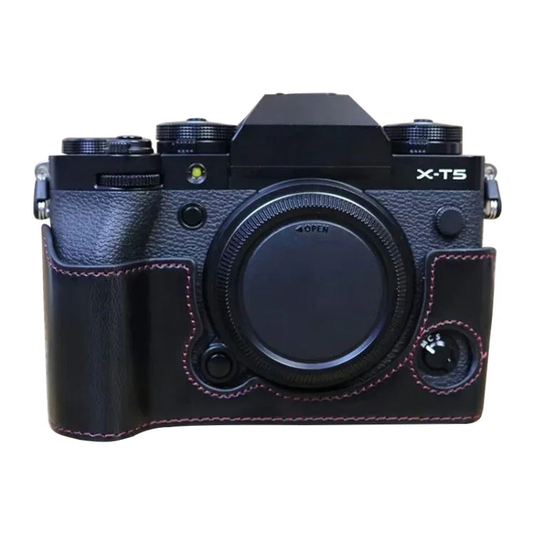 Étui demi-dos en cuir PU avec filetage 1/4 pouce pour appareil photo FUJIFILM X-T5