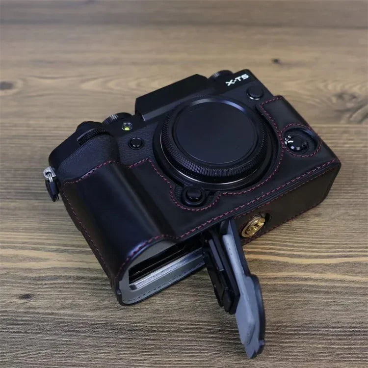 Étui demi-dos en cuir PU avec filetage 1/4 pouce pour appareil photo FUJIFILM X-T5