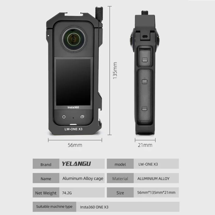 Étui à cadre étendu en métal YELANGU LW-ONE X3 pour Insta360 X3, LW-ONE X3