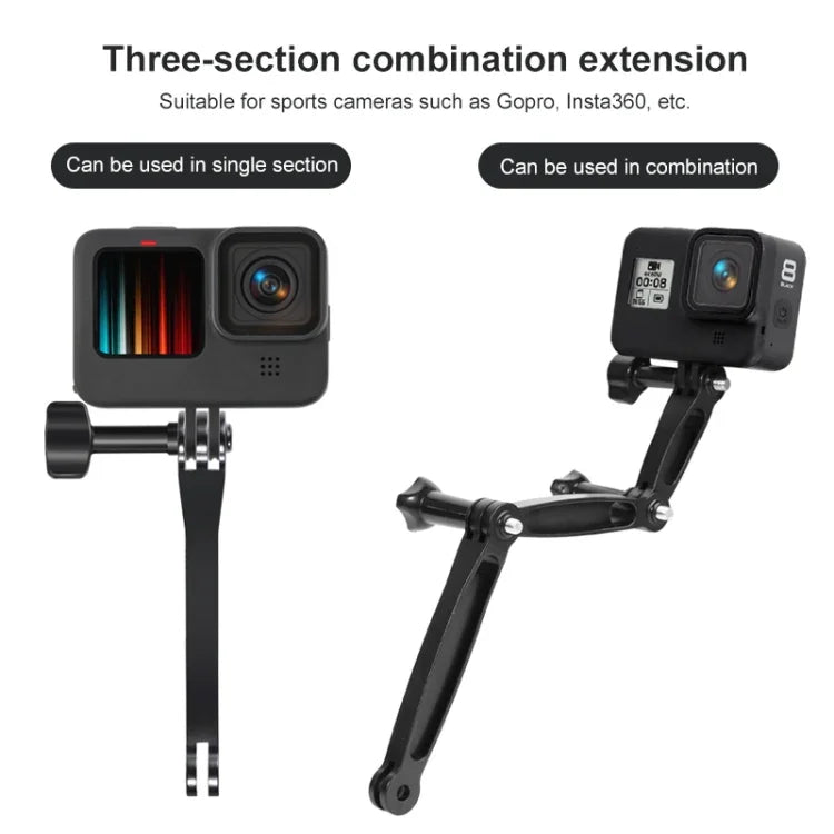Bras d'extension articulé en aluminium pour GoPro, Insta360, DJI et autres caméras d'action, longueur : 6,8 cm.