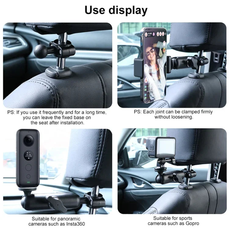 Support de guidon à rotule de 21 mm pour siège avant de voiture, avec adaptateur pour trépied et vis, compatible avec GoPro, Insta360, DJI et autres caméras d'action, 21 mm x 16,3 cm.