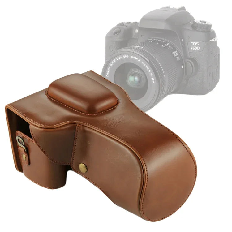 Étui intégral en cuir PU pour appareil photo Canon EOS 760D / 750D (objectif 18-135 mm), compatible avec l'EOS 760D.