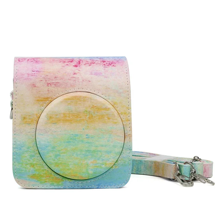 Étui de protection en cuir PU à motif peinture à l'huile arc-en-ciel pour appareil photo FUJIFILM Instax Mini70, motif peinture à l'huile arc-en-ciel