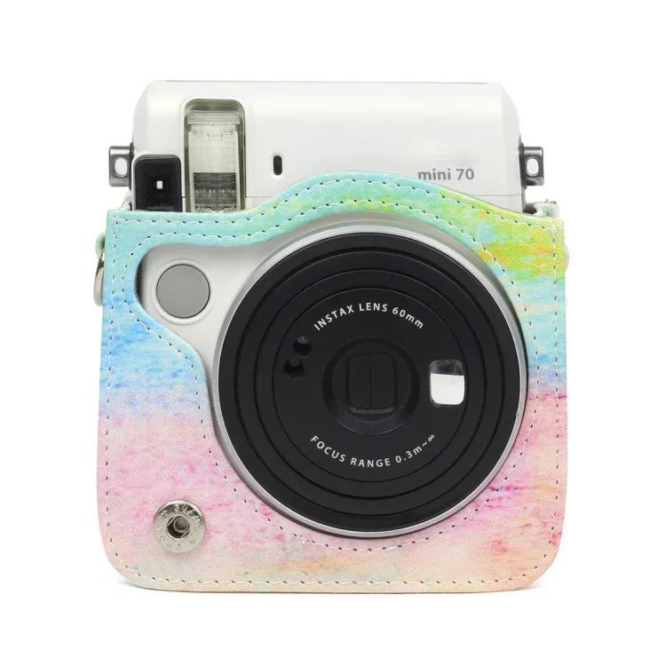 Étui de protection en cuir PU à motif peinture à l'huile arc-en-ciel pour appareil photo FUJIFILM Instax Mini70, motif peinture à l'huile arc-en-ciel
