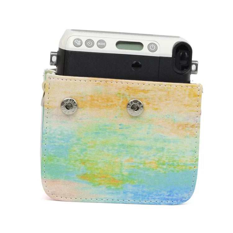 Étui de protection en cuir PU à motif peinture à l'huile arc-en-ciel pour appareil photo FUJIFILM Instax Mini70, motif peinture à l'huile arc-en-ciel