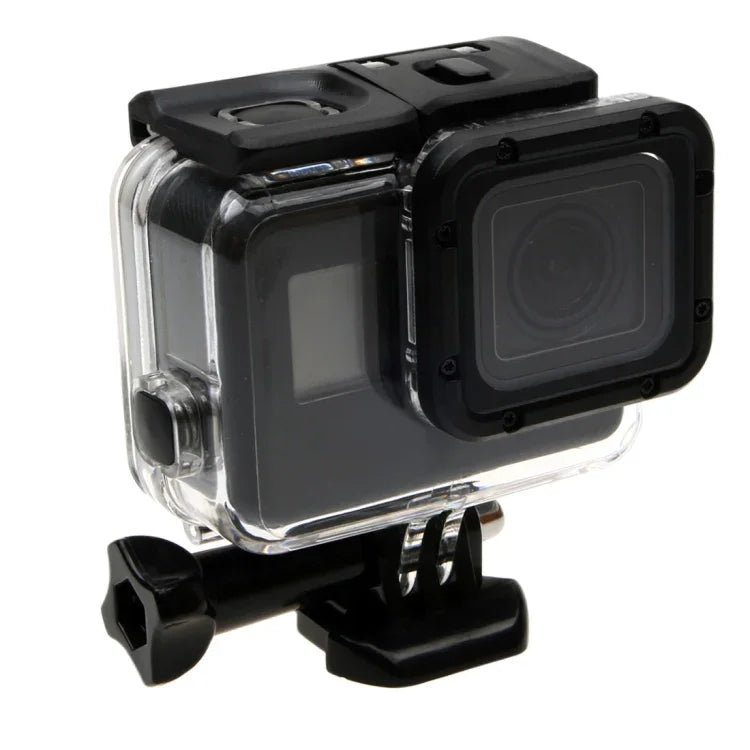 Boîtier étanche 30 m pour GoPro HERO6/5 + couvercle arrière creux avec fixation par boucle et vis, objectif non démontable (GP413), boîtier + couvercle arrière