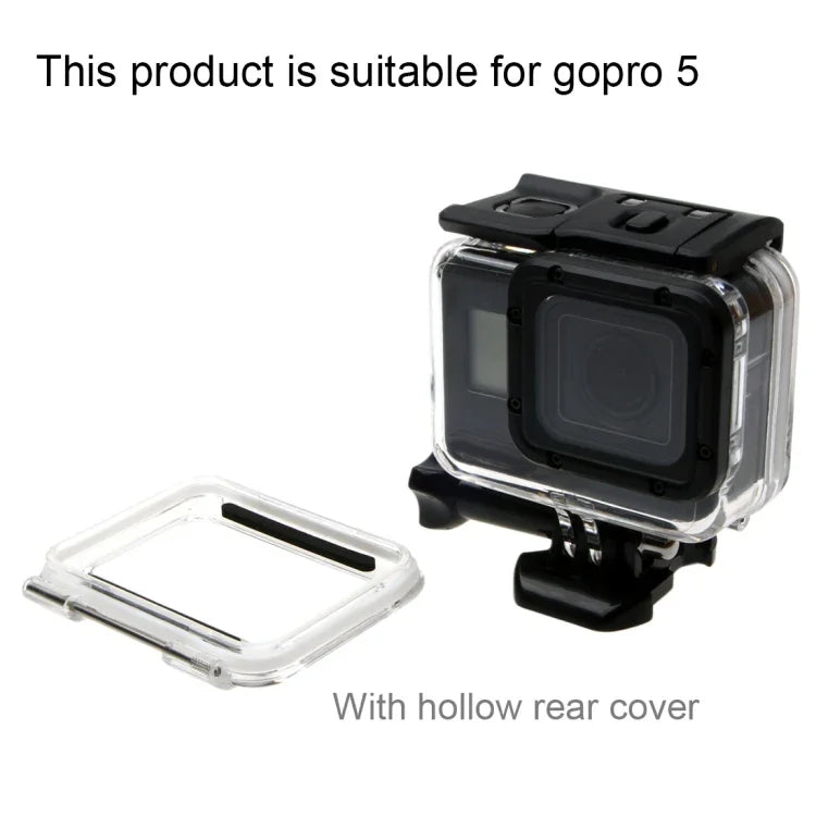 Boîtier étanche 30 m pour GoPro HERO6/5 + couvercle arrière creux avec fixation par boucle et vis, objectif non démontable (GP413), boîtier + couvercle arrière