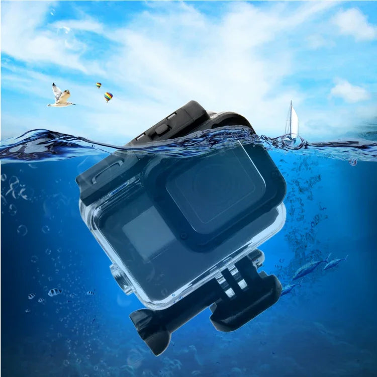 Boîtier étanche 30 m pour GoPro HERO6/5 + couvercle arrière creux avec fixation par boucle et vis, objectif non démontable (GP413), boîtier + couvercle arrière