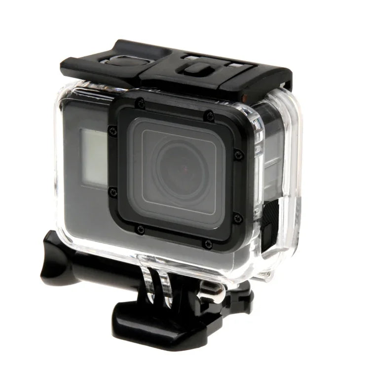 Boîtier squelette de protection pour GoPro HERO6/5 + coque arrière creuse avec fixation basique à boucle et vis, sans démontage de l'objectif, coque arrière creuse