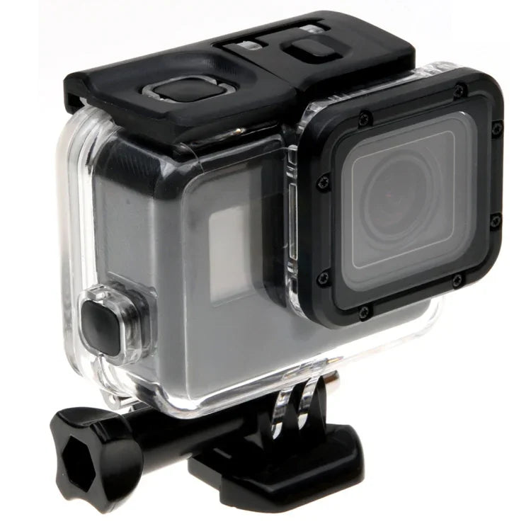 Boîtier squelette de protection pour GoPro HERO6/5 + coque arrière creuse avec fixation basique à boucle et vis, sans démontage de l'objectif, coque arrière creuse