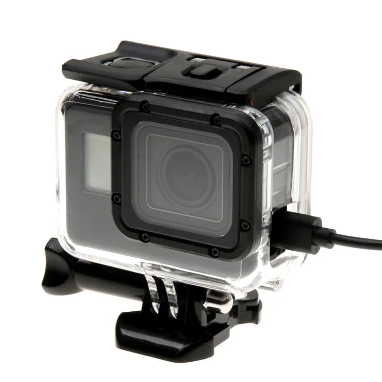 Boîtier squelette de protection pour GoPro HERO6/5 + coque arrière creuse avec fixation basique à boucle et vis, sans démontage de l'objectif, coque arrière creuse