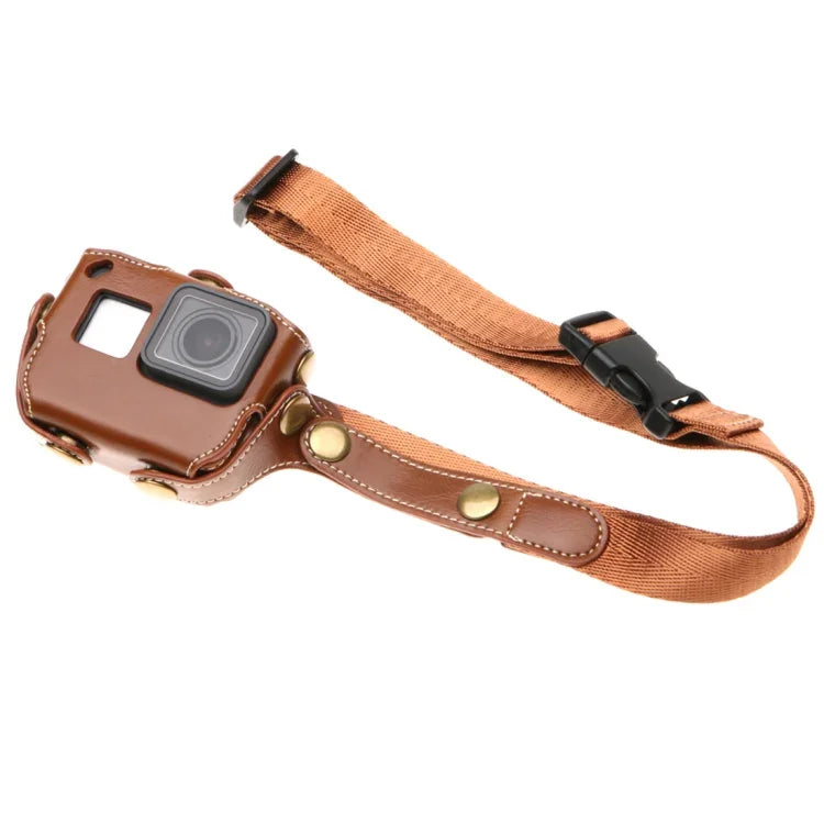 Étui en cuir PU pour GoPro HERO7 Black /6 /5 avec dragonne et boutons, cuir PU (marron), cuir PU (café), cuir PU (noir)