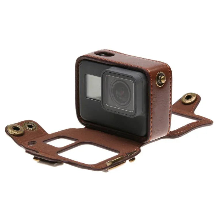 Étui en cuir PU pour GoPro HERO7 Black /6 /5 avec dragonne et boutons, cuir PU (marron), cuir PU (café), cuir PU (noir)