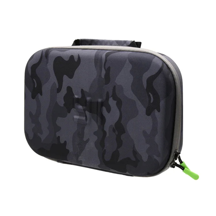 Étui portable en EVA à motif camouflage, antichoc et étanche, compatible avec GoPro, Insta360, DJI et autres caméras d'action. Dimensions : 27 cm x 19 cm x 7 cm.