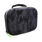 Étui portable en EVA à motif camouflage, antichoc et étanche, compatible avec GoPro, Insta360, DJI et autres caméras d'action. Dimensions : 27 cm x 19 cm x 7 cm.