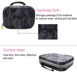 Étui portable en EVA à motif camouflage, antichoc et étanche, compatible avec GoPro, Insta360, DJI et autres caméras d'action. Dimensions : 27 cm x 19 cm x 7 cm.