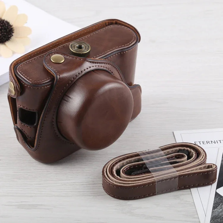 Étui intégral en cuir PU avec bandoulière pour appareil photo Fujifilm X100F.