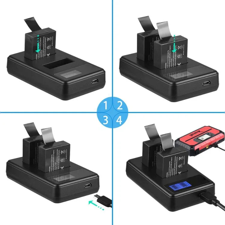 Chargeur double batterie avec écran LCD pour SJCAM SJ7000 / SJ6000 / SJ5000 / SJ4000, affichage de la capacité de charge, compatible avec SJCAM SJ7000