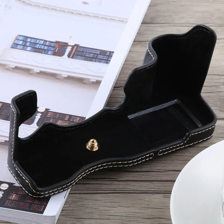 Étui demi-dos en cuir PU avec filetage 1/4 pouce pour appareil photo FUJIFILM X-H1