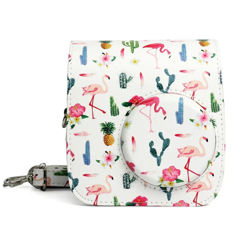 Étui de protection en cuir PU à motif cactus flamant rose pour appareil photo FUJIFILM Instax Mini 7S / 7C, motif cactus flamant rose