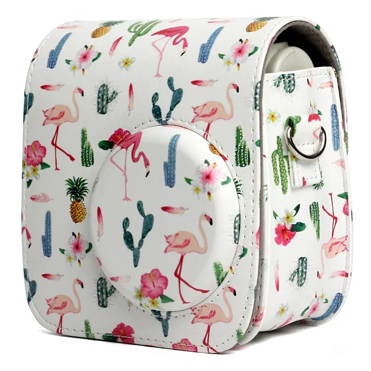 Étui de protection en cuir PU à motif cactus flamant rose pour appareil photo FUJIFILM Instax Mini 7S / 7C, motif cactus flamant rose