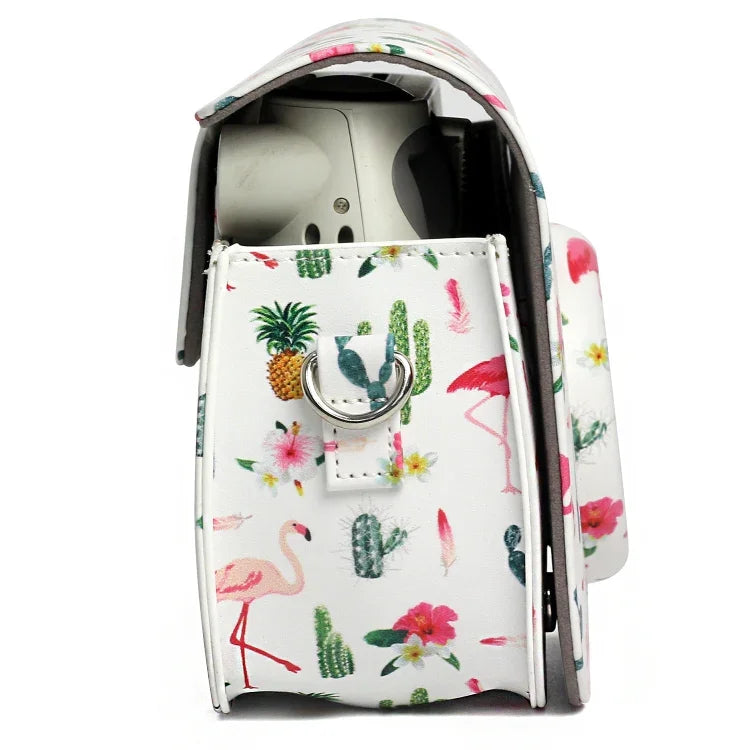 Étui de protection en cuir PU à motif cactus flamant rose pour appareil photo FUJIFILM Instax Mini 7S / 7C, motif cactus flamant rose