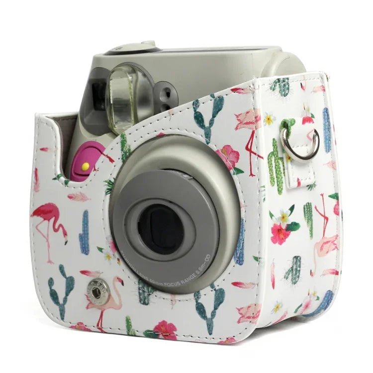 Étui de protection en cuir PU à motif cactus flamant rose pour appareil photo FUJIFILM Instax Mini 7S / 7C, motif cactus flamant rose