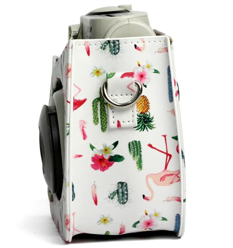Étui de protection en cuir PU à motif cactus flamant rose pour appareil photo FUJIFILM Instax Mini 7S / 7C, motif cactus flamant rose