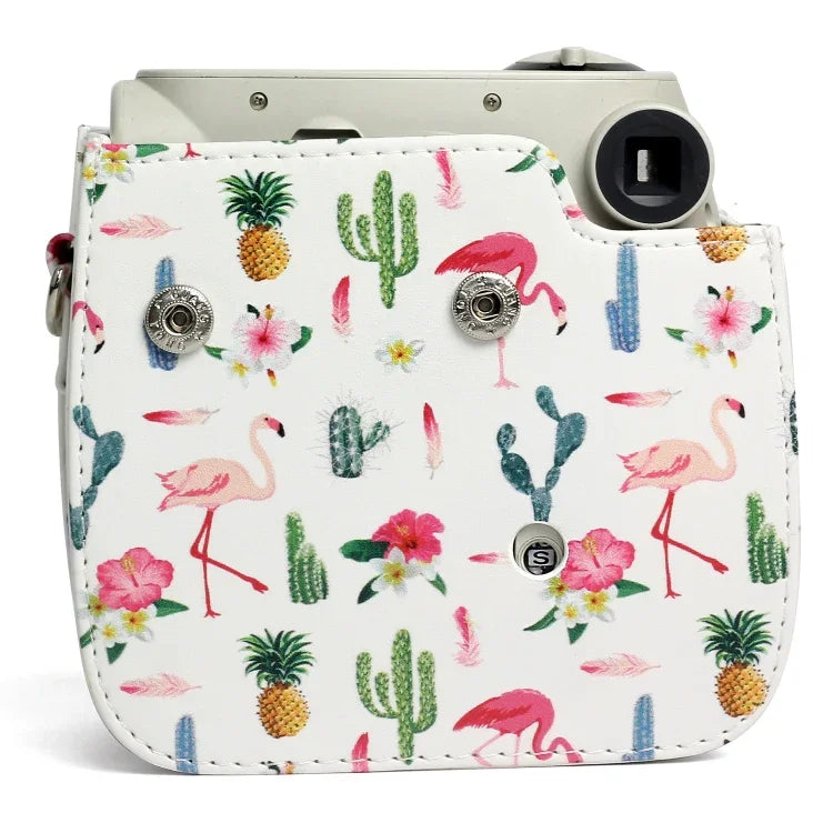 Étui de protection en cuir PU à motif cactus flamant rose pour appareil photo FUJIFILM Instax Mini 7S / 7C, motif cactus flamant rose